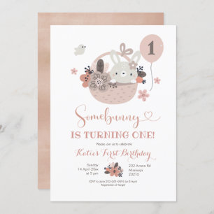 Boho Little Bunny Birthday Invitation Kaart