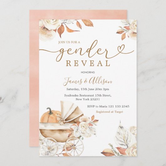 Boho Little Pumpkin Stroller Bloemen Geslacht Onth Kaart (Voorkant / Achterkant)