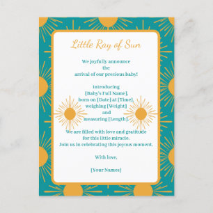 Boho Little Ray Soleil Turquoise Faire-Part de Nai