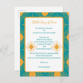 Boho Little Ray Soleil Turquoise Faire-Part de Nai (Devant / Derrière)