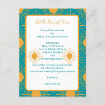 Boho Little Ray Sun Turquoise Faire-part de naissa
