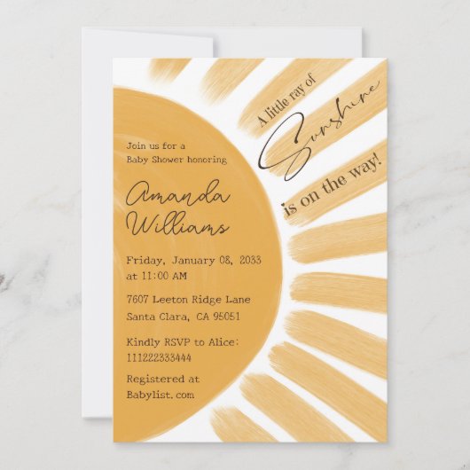 Boho Little Ray Zonneschijn Gele Jongen Babyfeestj Kaart (Voorkant)