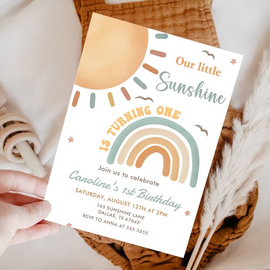 Boho Little Sunshine 1e verjaardagsfeestje Kaart