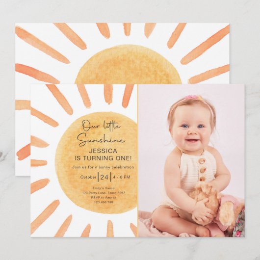 Boho Little Sunshine 1er anniversaire Invitation S (Devant / Derrière)