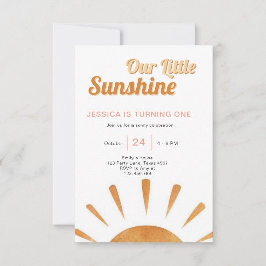 Boho Little Sunshine 1er Anniversaire Invitation S (Devant)