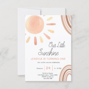 Boho Little Sunshine 1st Birthday Invitation Sun Kaart