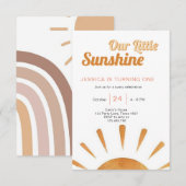 Boho Little Sunshine 1st Birthday Invitation Sun Kaart (Voorkant / Achterkant)