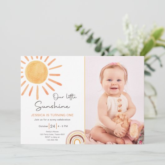 Boho LIttle Sunshine 1st Birthday Invite Sun Kaart (Staand voorkant)