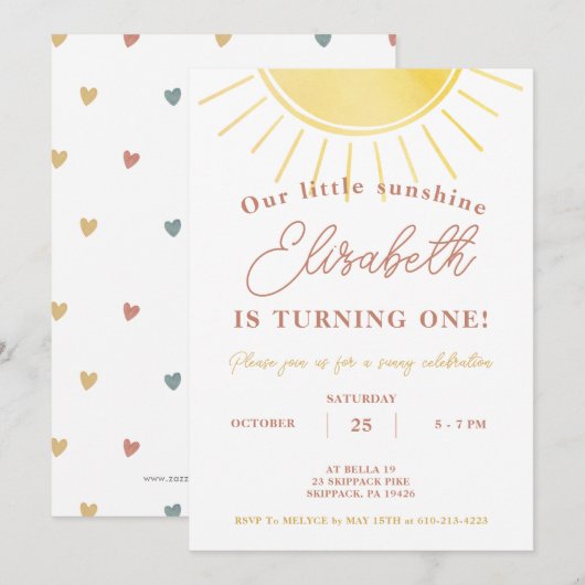 Boho Little Sunshine Waterverf Birthday Kaart (Voorkant / Achterkant)