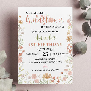 Boho Little Wildflower 1e verjaardag uitnodiging