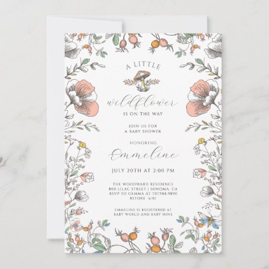 Boho Little Wildflower Girl Baby Shower Invitation (Devant)
