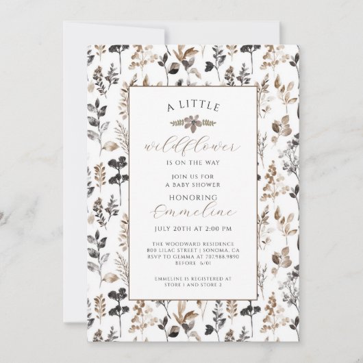 Boho Little Wildflower Meisje Baby shower Uitnodig Kaart (Voorkant)