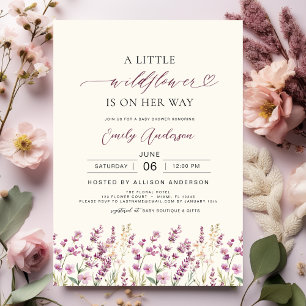Boho Little Wildflower Paarse Lila Baby shower Kaart