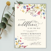 Boho Little Wildflower Script Beige Baby shower Kaart