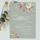 Boho Little Wildflower Script Groen Baby shower Kaart
