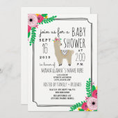 Boho Llama Baby shower Floral Invitation (Devant / Derrière)