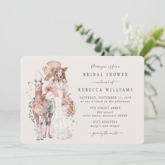 Boho Llama Bride Vrijgezellenfeest Kaart (Staand voorkant)