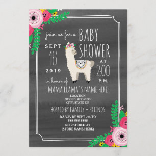 Boho Llama Dark Grey Waterverf Baby shower Invite Kaart