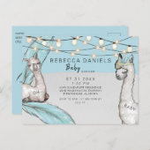 Boho Llama Feather Oh Baby Boy Douche Faire-part (Devant / Derrière)