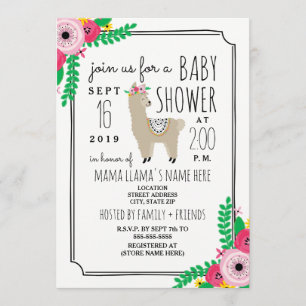 Boho Llama Floral Baby shower Uitnodigen Kaart