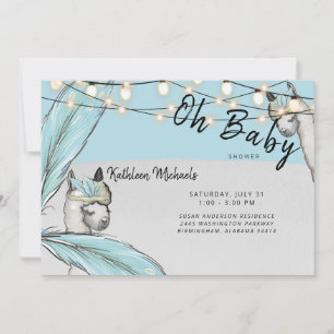 Boho Llama Mama Oh Baby Boy Shower Matte Kaart