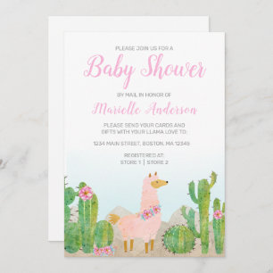 Boho Llama Pink Waterverf Baby shower e-mail Kaart