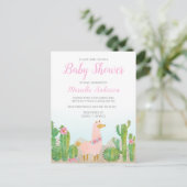 Boho Llama Roze Waterverf Baby shower per post Briefkaart (Staand voorkant)