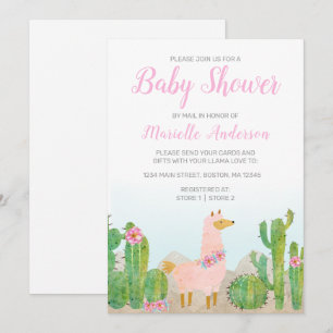 Boho Llama Roze Waterverf Baby shower per post Kaart