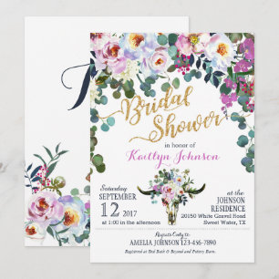 Boho Longhorn Cow Skull Floral Vrijgezellenfeest Kaart