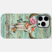 Boho Longhorn Skull Floral Monogram Case-Mate iPhone Case (Achterkant (horizontaal))