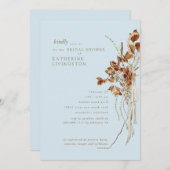Boho Loofwerk Hemelblauwe Elegante Bruidsuitnodigi Kaart (Voorkant / Achterkant)
