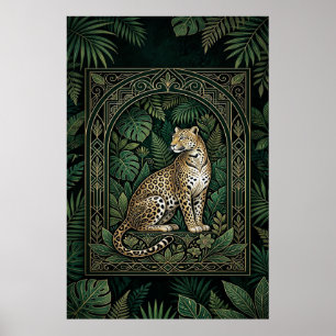 Boho Luipaard Botanische Poster Gouden Lijnkunst