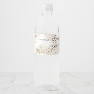 Boho Luipaard   Vrouw Tropische Bloemige Bruiloft  Waterfles Etiket