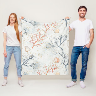 Boho Luxe Watercolor Kust Koraal Patroon (2) Fleece Deken