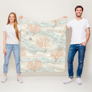 Boho Luxe Watercolor Kust Koraal Patroon (3) Fleece Deken