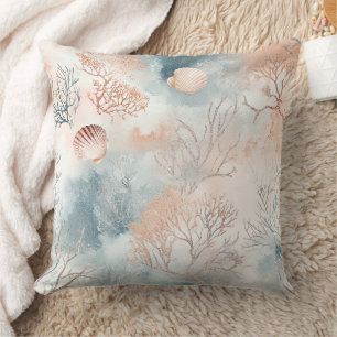 Boho Luxe Watercolor Kust Koraal Patroon (4) Kussen