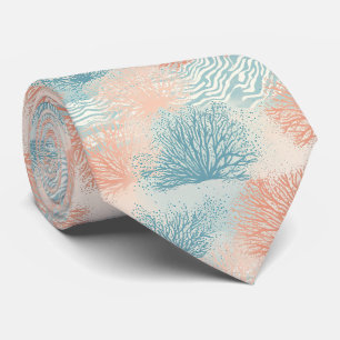 Boho Luxe Watercolor Kust Koraal Patroon (5) Stropdas
