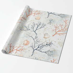 Boho Luxe Waterverf Kust Koraal Patroon (2) Cadeaupapier
