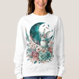 Boho Maan Bloemen Turquoise en Mauve Konijn Sweats Trui
