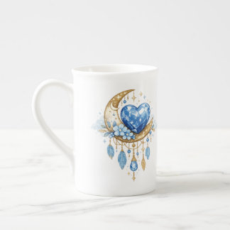 Boho Maan en Kristallen Hart Koffiemok – Whimsical Porselein Kop