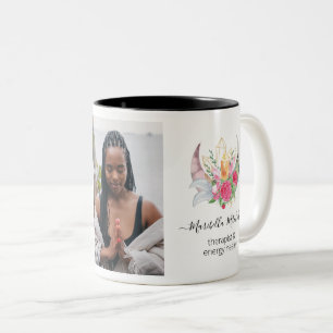 Boho Maan Kristallen Veren Bloemen Veren Foto Tweekleurige Koffiemok