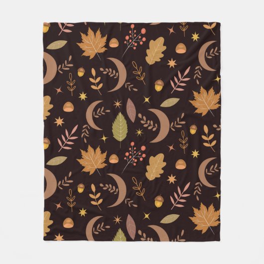 Boho Maan met Herfstbladeren Patroon Fleece Deken (Voorkant)
