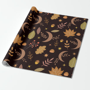 Boho maan met herfstbladerenpatroon cadeaupapier