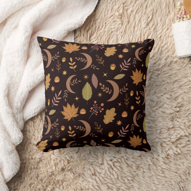 Boho maan met herfstbladerenpatroon kussen (Deken)