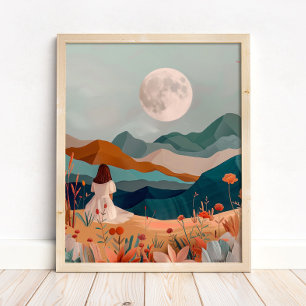 Boho Maanverlichte Woestijn Landschap Muurkunst Pr Poster