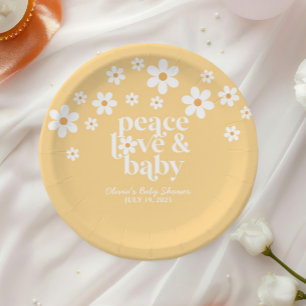 boho madeliefje vrede liefde baby geel papieren bordje