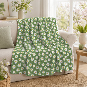 Boho Madeliefjes Bloemmotief Groen Fleece Deken