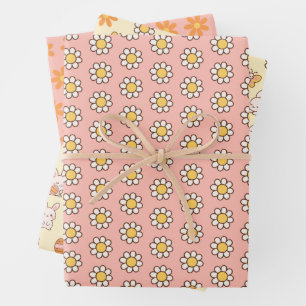 BOHO Madeliefjes op Pastelroze Bloemige Pasen Inpakpapier Vel