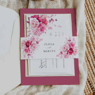 Boho Magenta Hot Pink Bloemen Huwelijk Uitnodigingen Wikkel