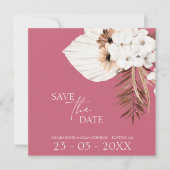 Boho Magenta Pink White Pampas Grass Wedding Save The Date (Voorkant)